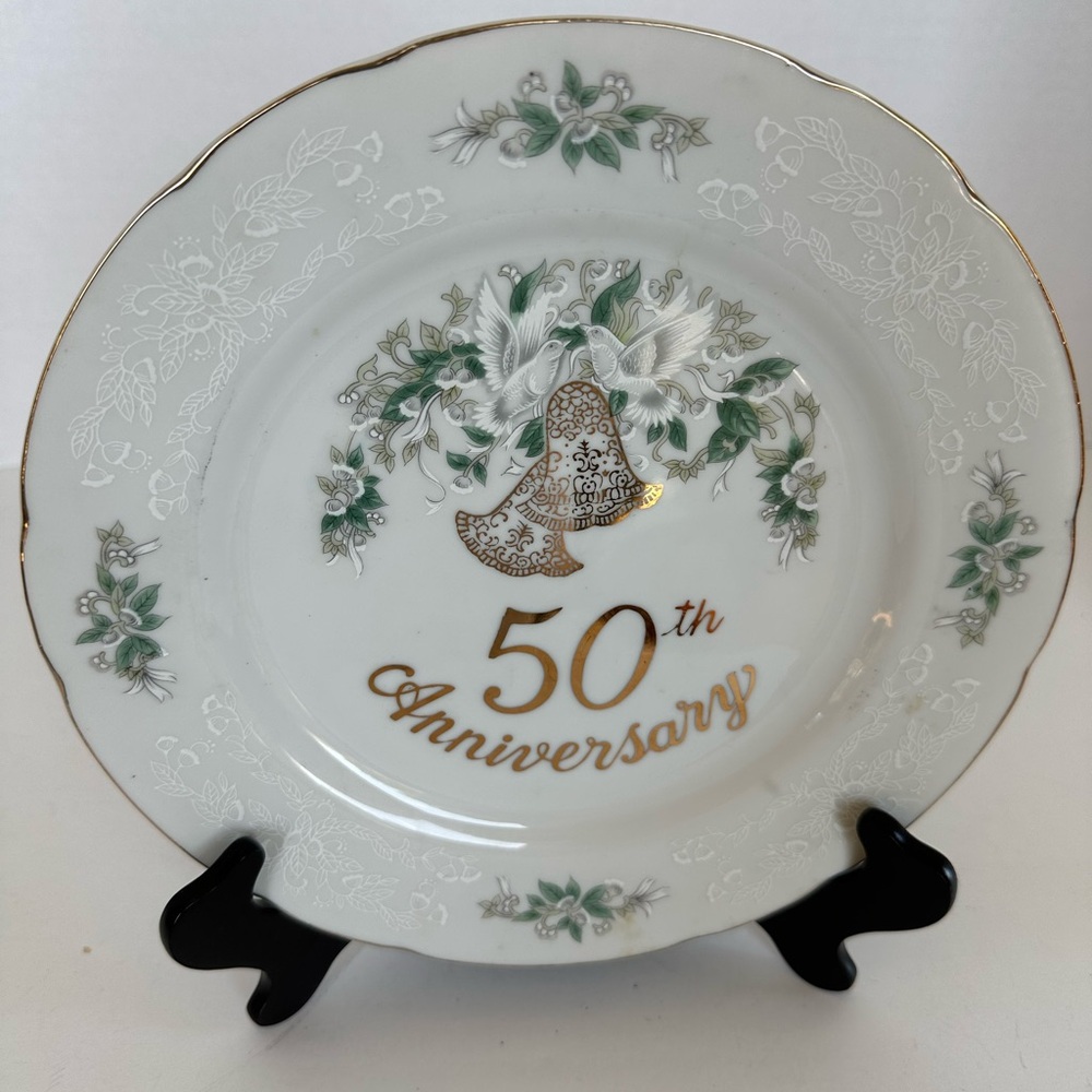 50th Anniversary Decorative Porcelain Plate with Green and Gold Accents